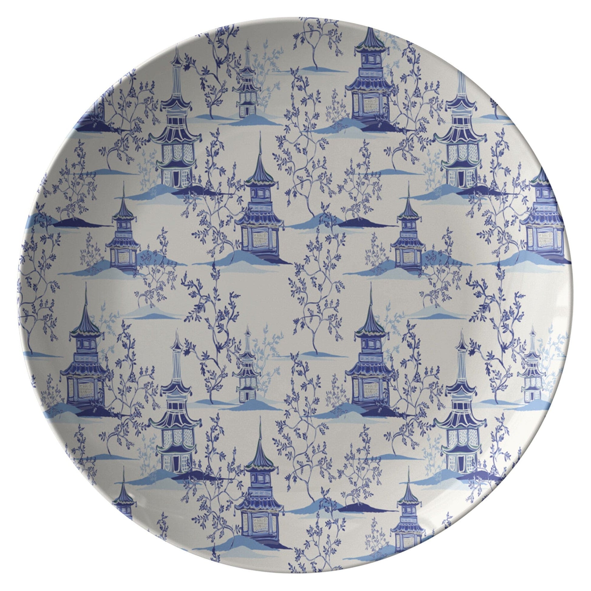 Kate McEnroe New York Chinoiserie Blue and White Pagoda Dinner Plates Plates