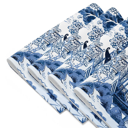 Kate McEnroe New York Chinoiserie Blue and White Placemats Set of 4, Traditional Asian Pagodas and Cherry Blossoms Porcelain Design Table MatsPlacemats8697237_17484