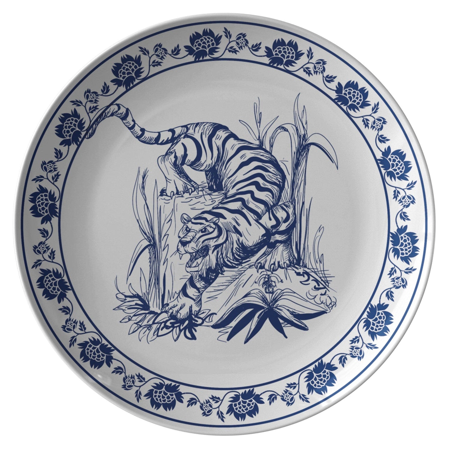 Kate McEnroe New York Chinoiserie Blue and White Tiger Dinner Plate Plates