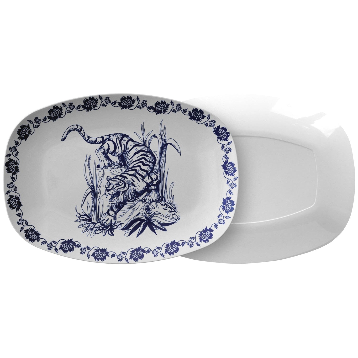 Kate McEnroe New York Chinoiserie Blue and White Tiger Serving PlatterServing PlattersP21 - CHI - TIG - 1