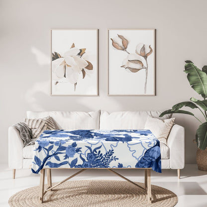 Kate McEnroe New York Chinoiserie Blue Peacock Tablecloth, Elegant Floral Bird Design, Classic Table LinenTablecloths100227