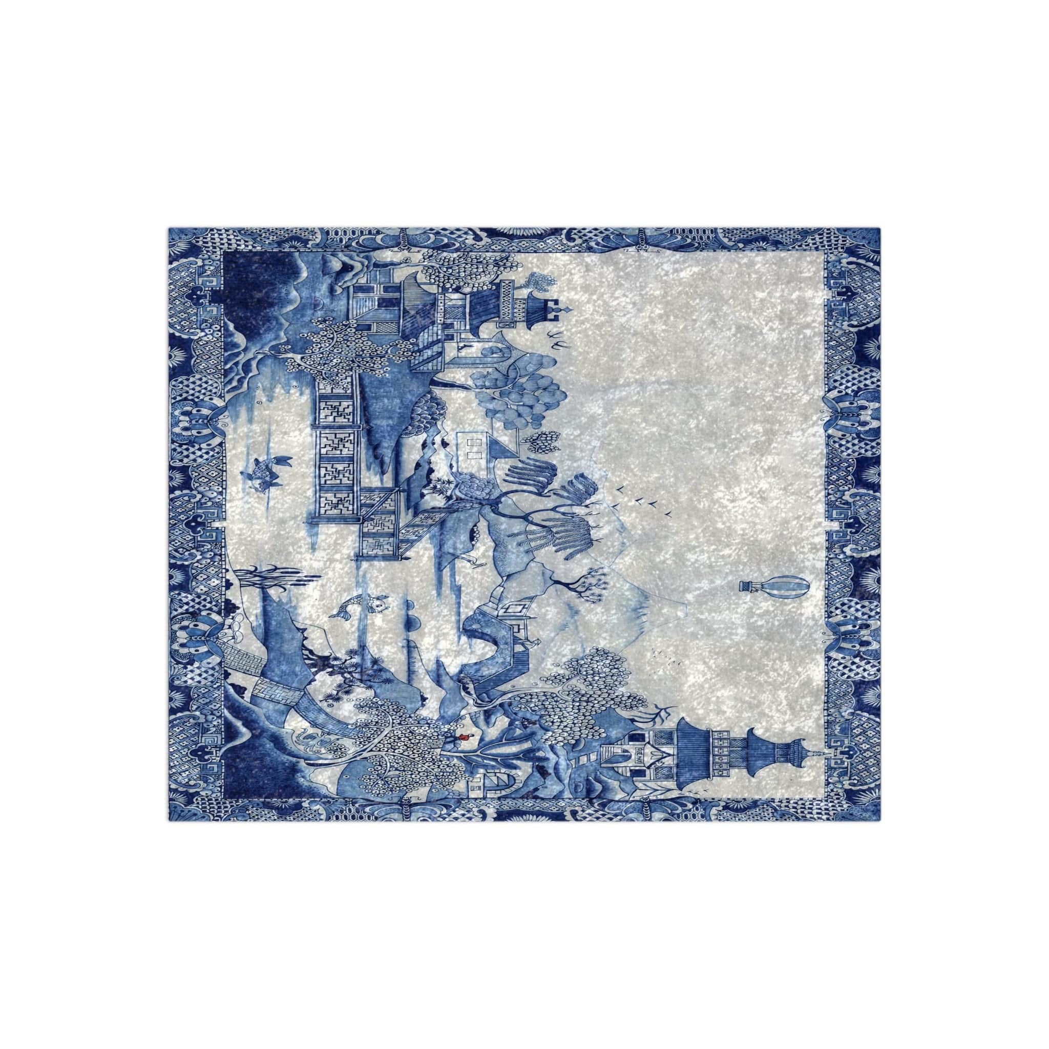 Kate McEnroe New York Chinoiserie Blue Willow Crushed Velvet Throw BlanketBlankets34283466366706336554