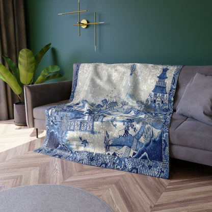 Kate McEnroe New York Chinoiserie Blue Willow Crushed Velvet Throw BlanketBlankets34283466366706336554