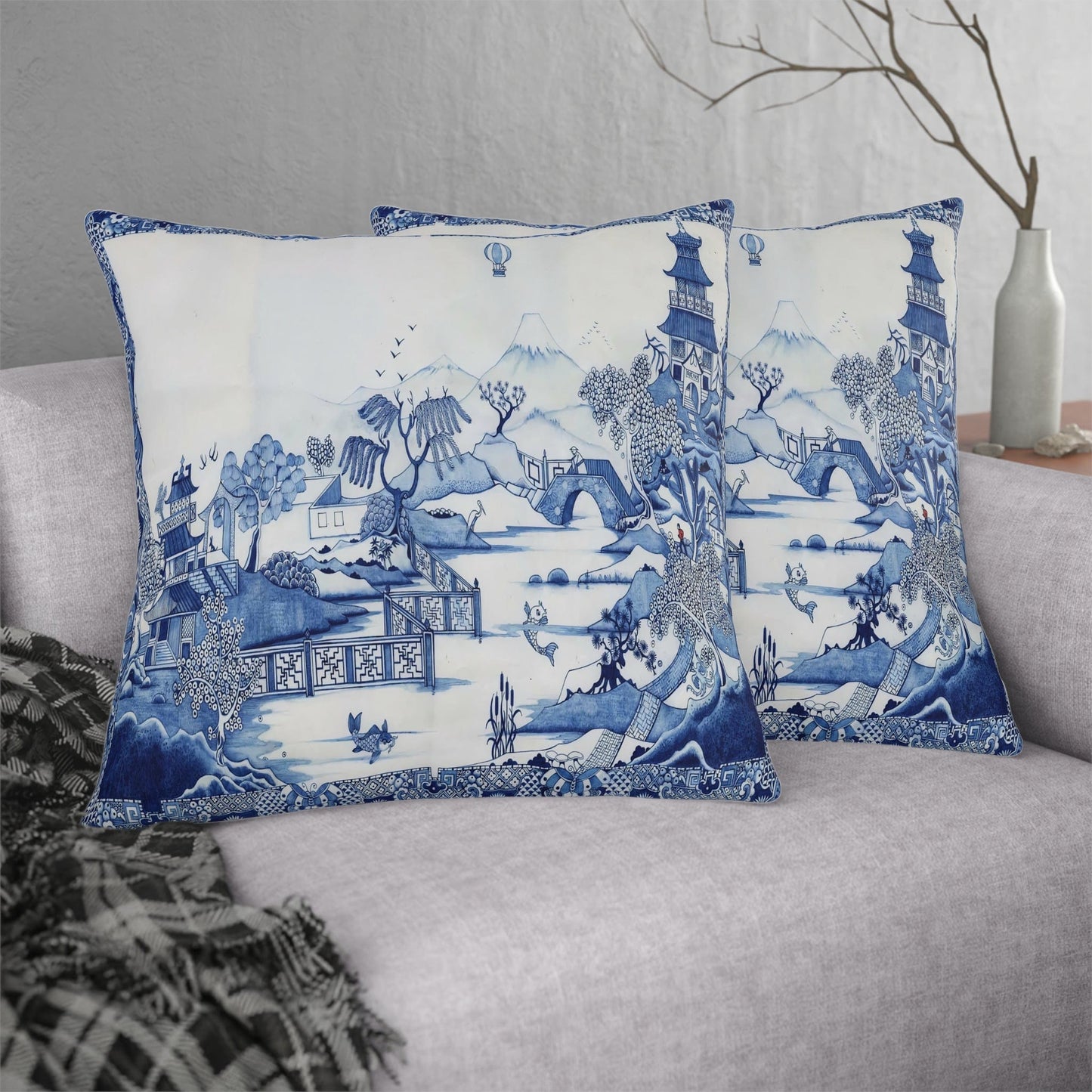 Kate McEnroe New York Chinoiserie Blue Willow Indoor Outdoor Pillow Outdoor Pillows