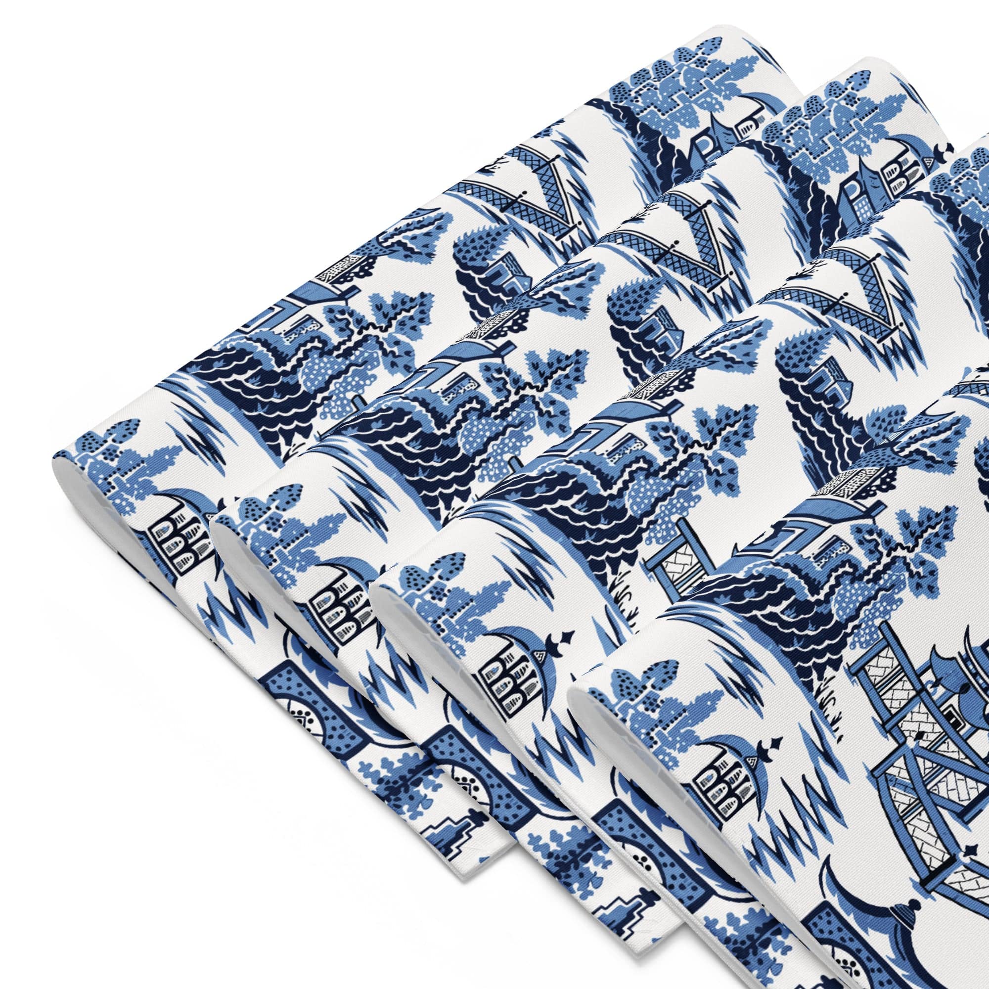 Kate McEnroe New York Chinoiserie Blue Willow Pagoda Placemats, Set of 4, Traditional Blue White Asian Scene Dining Table DecorPlacemats8397368_17484