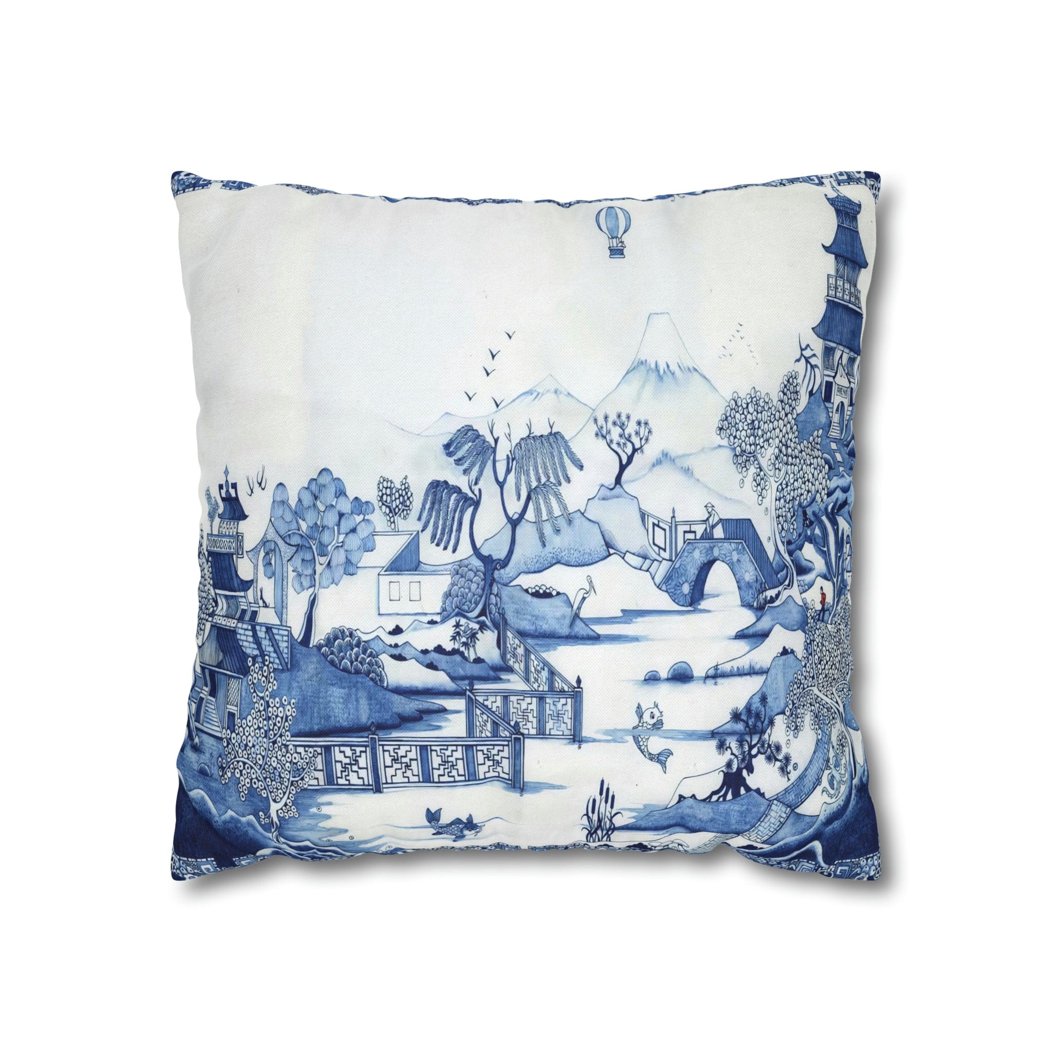 Kate McEnroe New York Chinoiserie Blue Willow Pillowcase Throw Pillow Covers 16&quot; × 16&quot; 88884795853177621424