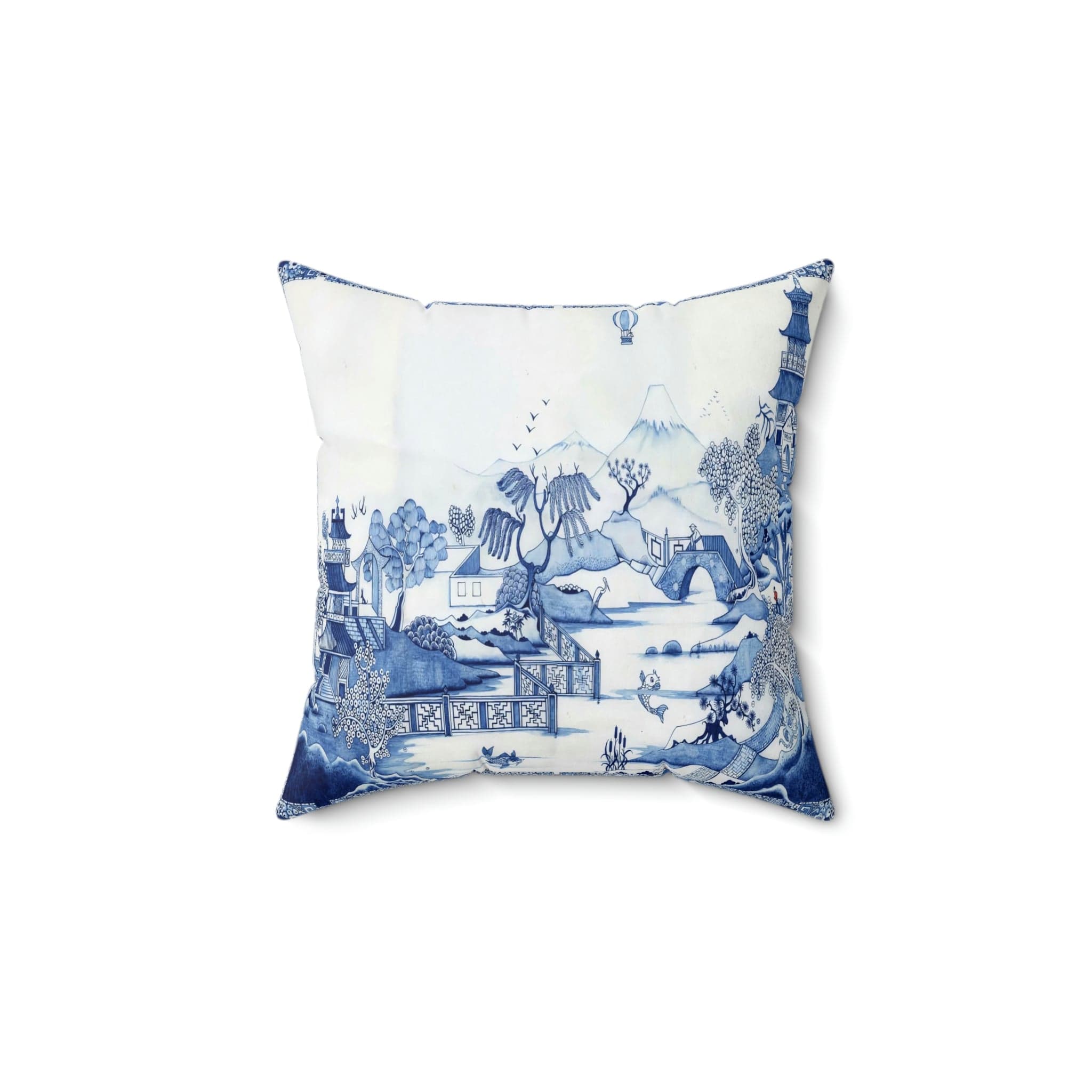 Kate McEnroe New York Chinoiserie Blue Willow Suede Throw Pillow Cover Throw Pillow Covers 16&quot; × 16&quot; 28581990901922635670