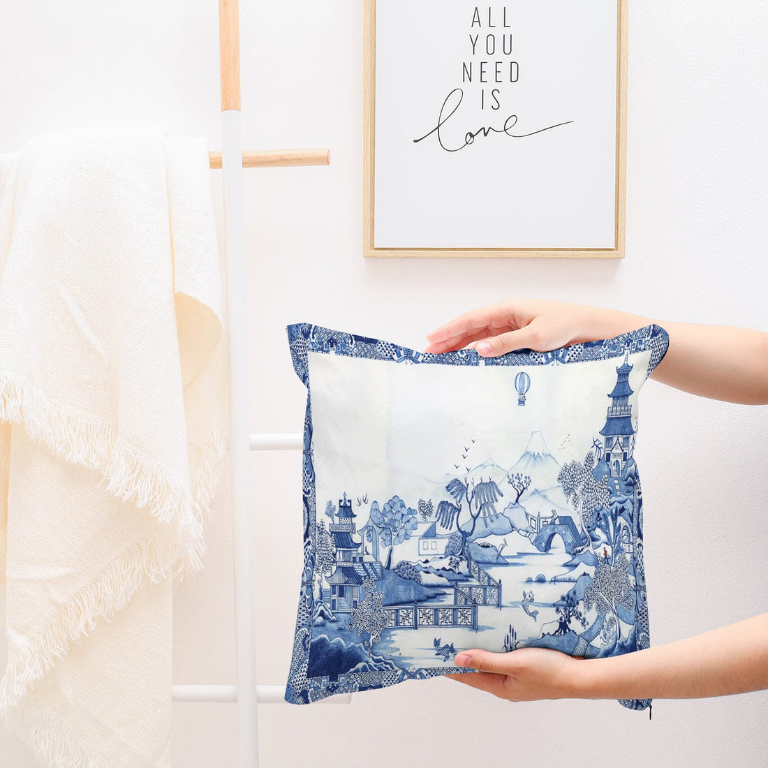 Kate McEnroe New York Chinoiserie Blue Willow Suede Throw Pillow Cover Throw Pillow Covers 20&quot; × 20&quot; 20891464656402478715
