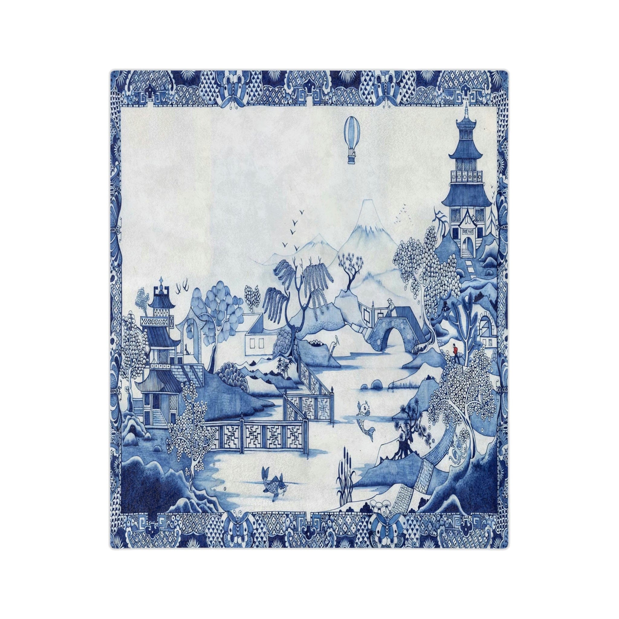 Kate McEnroe New York Chinoiserie Blue Willow Velveteen Throw BlanketBlanketsBLA - CHI - WIL - 8X6