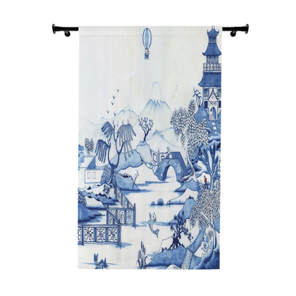 Kate McEnroe New York Chinoiserie Blue Willow Window Curtains, Maximalist Floral Blue, White Window Covering, Country Farmhouse Window Treatment -124081423 Window Curtains