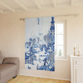 Kate McEnroe New York Chinoiserie Blue Willow Window Curtains, Maximalist Floral Blue, White Window Covering, Country Farmhouse Window Treatment - 124081423Window CurtainsW3D - CHI - BLW1 - SH2