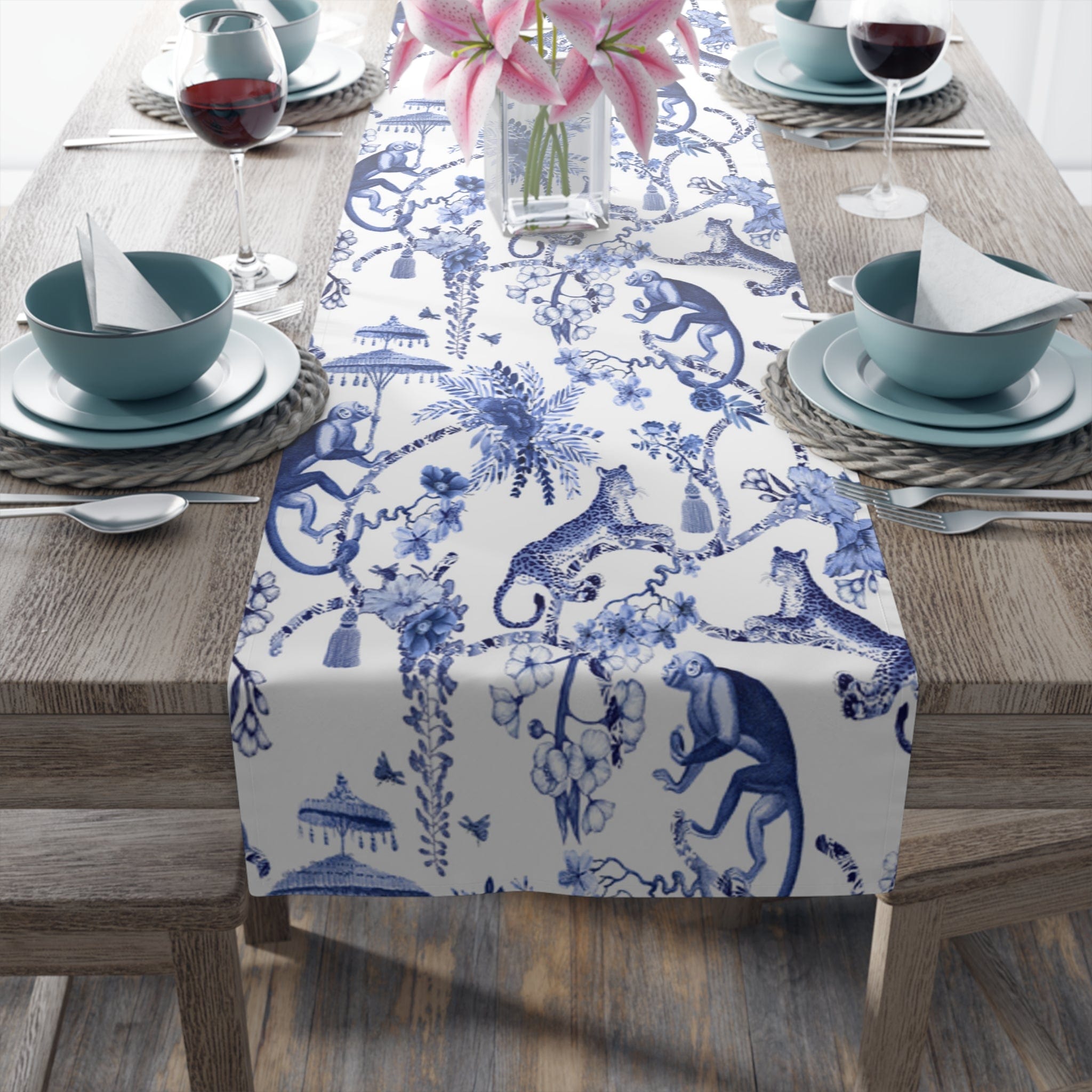 Printify Chinoiserie Botanical Toile Country Farmhouse Table Runner Home Decor 16&quot; × 72&quot; / Polyester 66690699136442632875