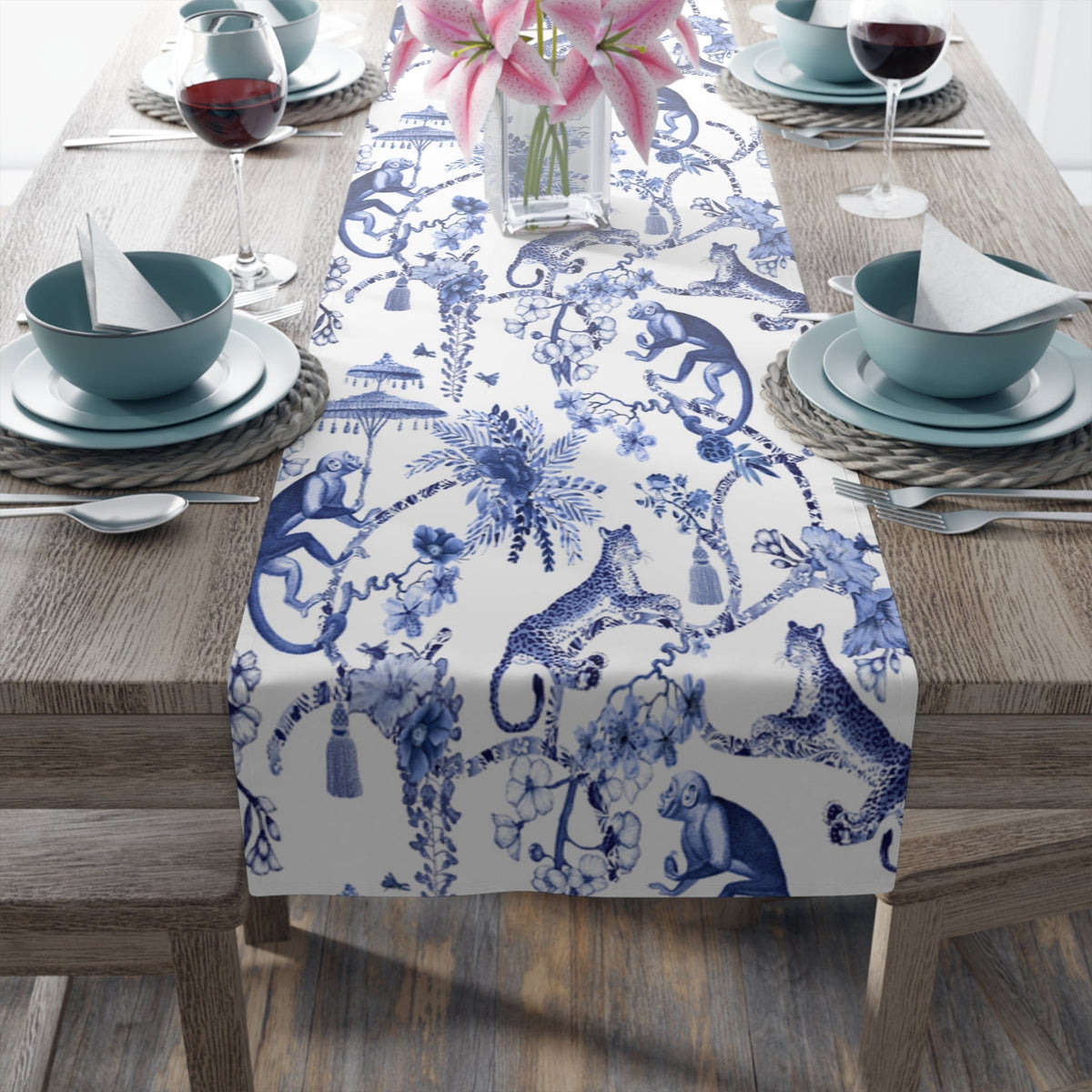 Kate McEnroe New York Chinoiserie Botanical Toile Country Farmhouse Table RunnerTable Runners30506542177182657918