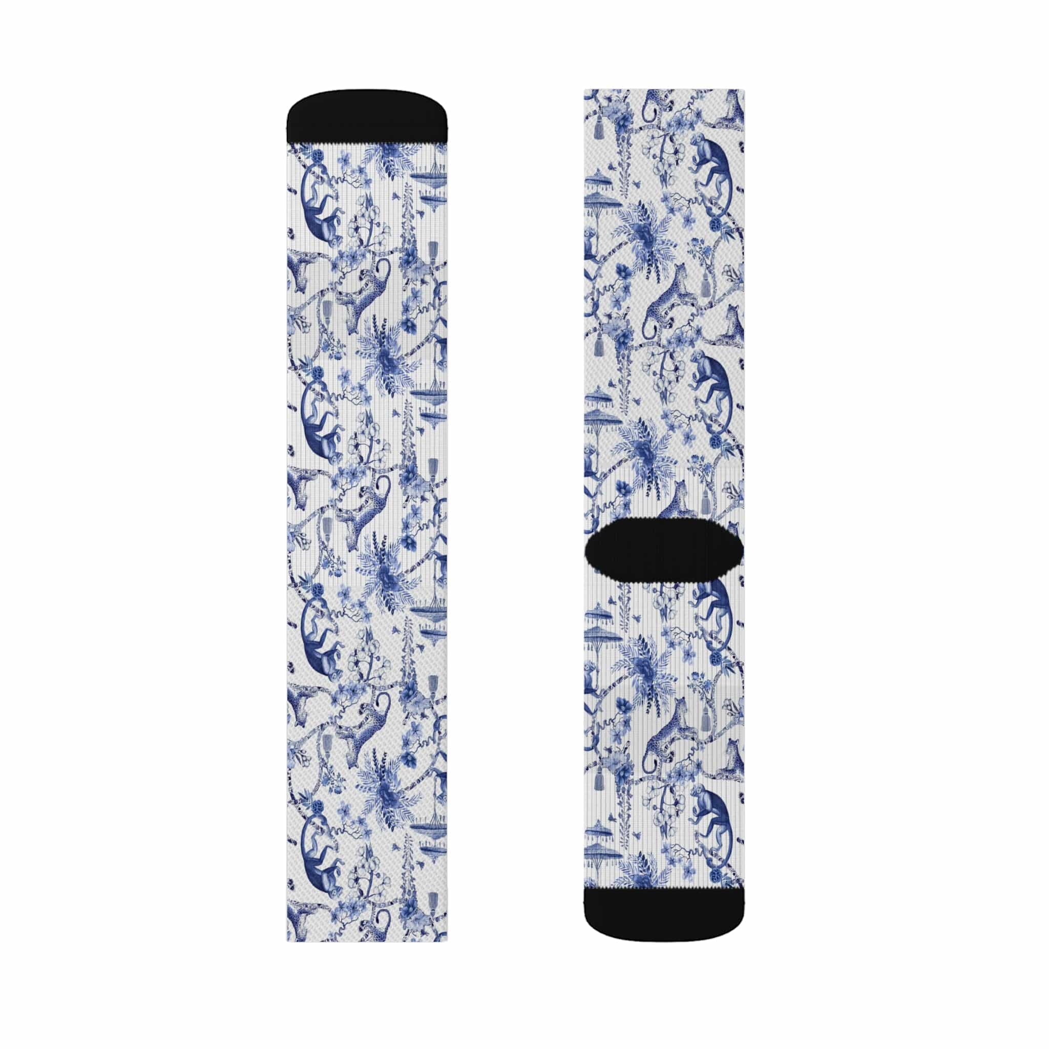 Kate McEnroe New York Chinoiserie Botanical Toile Crew Length Socks, Fleece Lined, Ribbed Tube, Cushioned Bottom Footwear GiftsSocks16203529612005615954