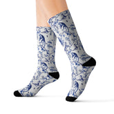 Kate McEnroe New York Chinoiserie Botanical Toile Crew Length Socks, Fleece Lined, Ribbed Tube, Cushioned Bottom Footwear GiftsSocks76712089937276436139