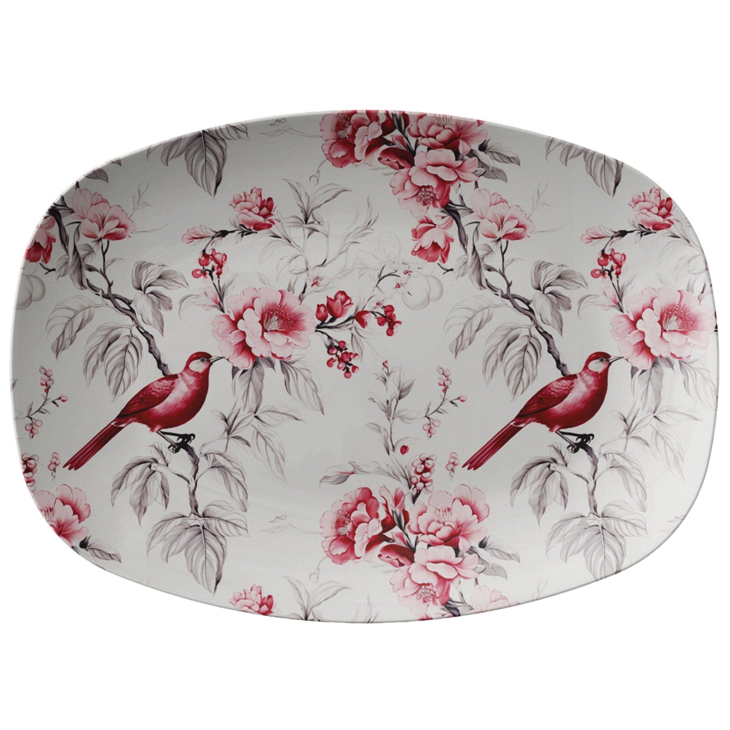 Kate McEnroe New York Chinoiserie Botanical Toile Floral Cranberry Red and White Serving Platter - 133682923 Serving Platters P23-CHI-CBR-4