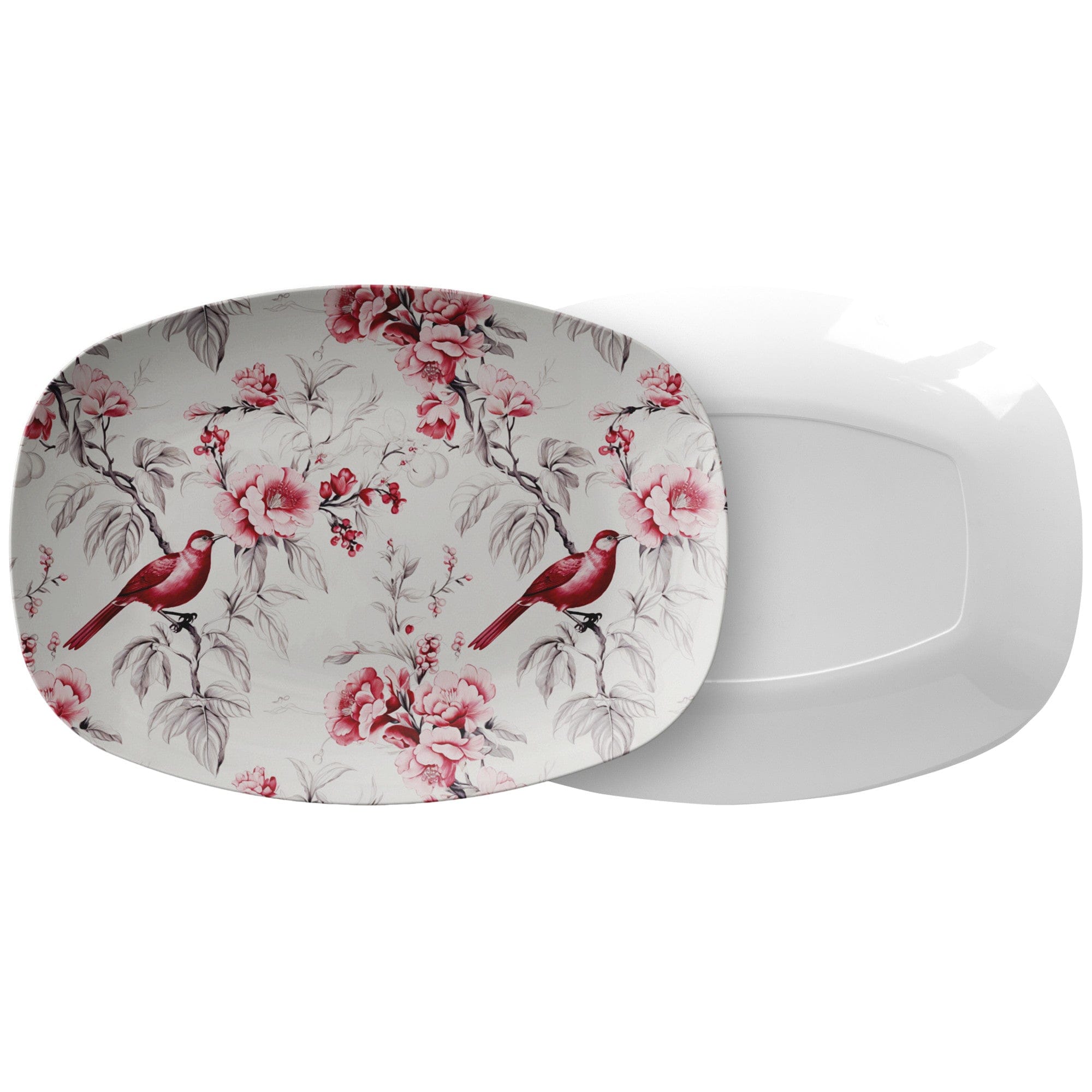 Kate McEnroe New York Chinoiserie Botanical Toile Floral Cranberry Red and White Serving Platter - 133682923Serving PlattersP23 - CHI - CBR - 4