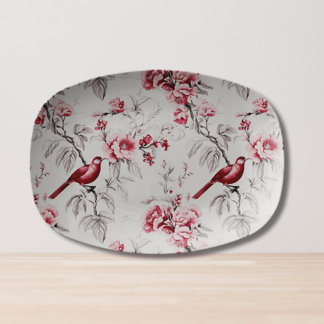 Kate McEnroe New York Chinoiserie Botanical Toile Floral Cranberry Red and White Serving Platter - 133682923Serving PlattersP23 - CHI - CBR - 4