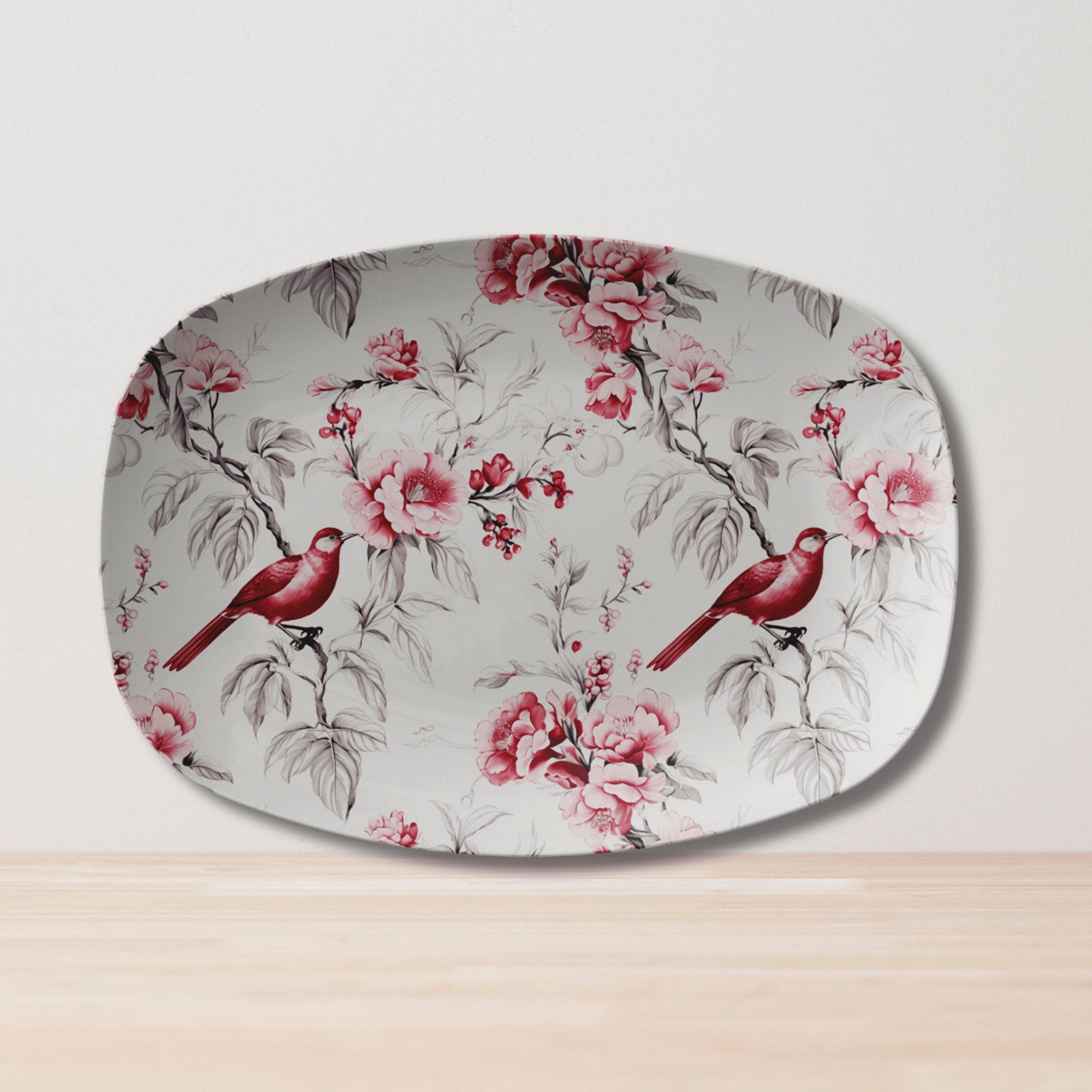 Kate McEnroe New York Chinoiserie Botanical Toile Floral Cranberry Red and White Serving Platter - 133682923Serving PlattersP23 - CHI - CBR - 4