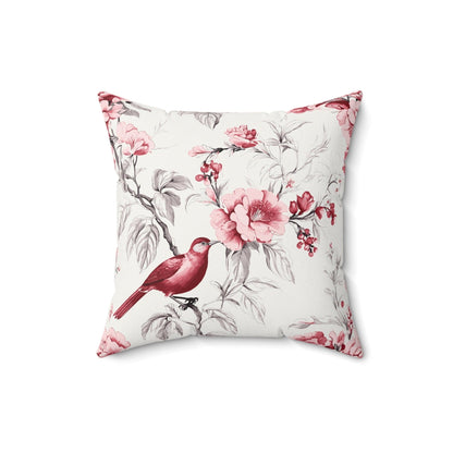 Kate McEnroe New York Chinoiserie Botanical Toile Floral Cranberry Red and White Throw Pillow, Country Farmhouse Living Room, Bedroom Decor - 132682823 Throw Pillows