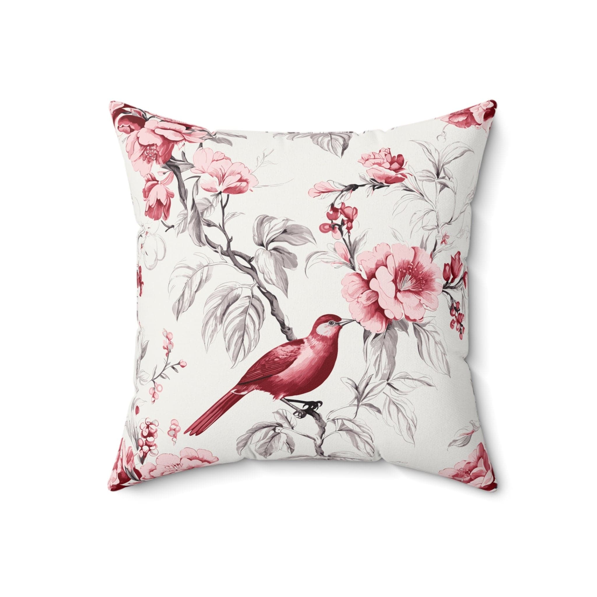 Kate McEnroe New York Chinoiserie Botanical Toile Floral Cranberry Red and White Throw Pillow, Country Farmhouse Living Room, Bedroom Decor - 132682823 Throw Pillows