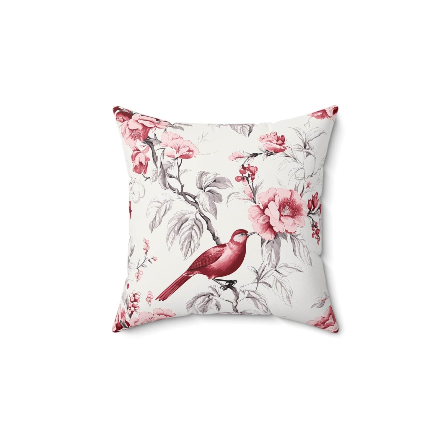 Chinoiserie Botanical Toile Floral Cranberry Red and White Throw
