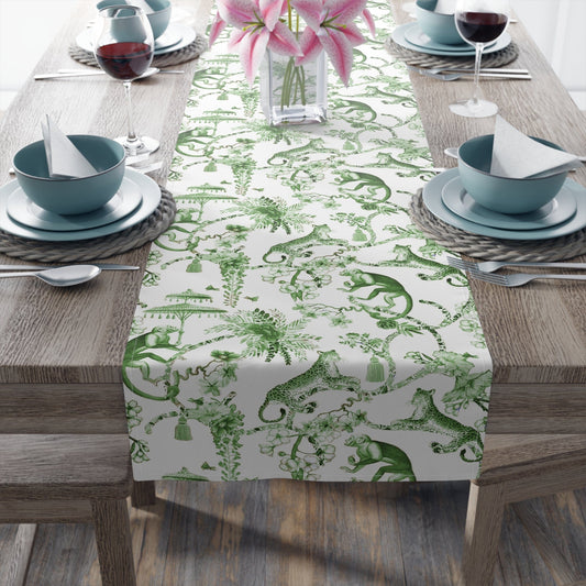 Kate McEnroe New York Chinoiserie Botanical Toile Floral Green, White Table Runner Table Runners 16" × 72" / Cotton Twill 33760451675575617635