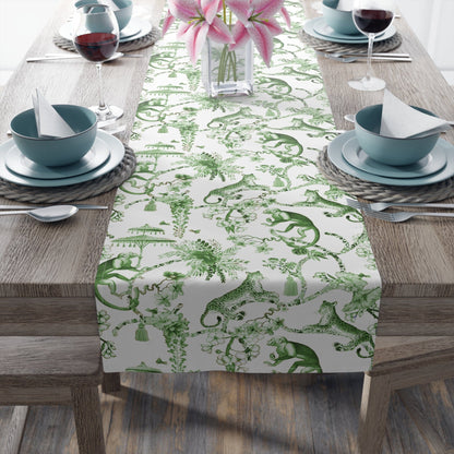 Kate McEnroe New York Chinoiserie Botanical Toile Floral Green, White Table Runner Table Runners 16&quot; × 72&quot; / Cotton Twill 33760451675575617635