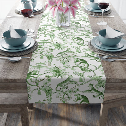 Kate McEnroe New York Chinoiserie Botanical Toile Floral Green, White Table Runner Table Runners 16&quot; × 72&quot; / Polyester 43054633451446137174