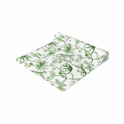 Printify Chinoiserie Botanical Toile Floral Green, White Table Runner Home Decor