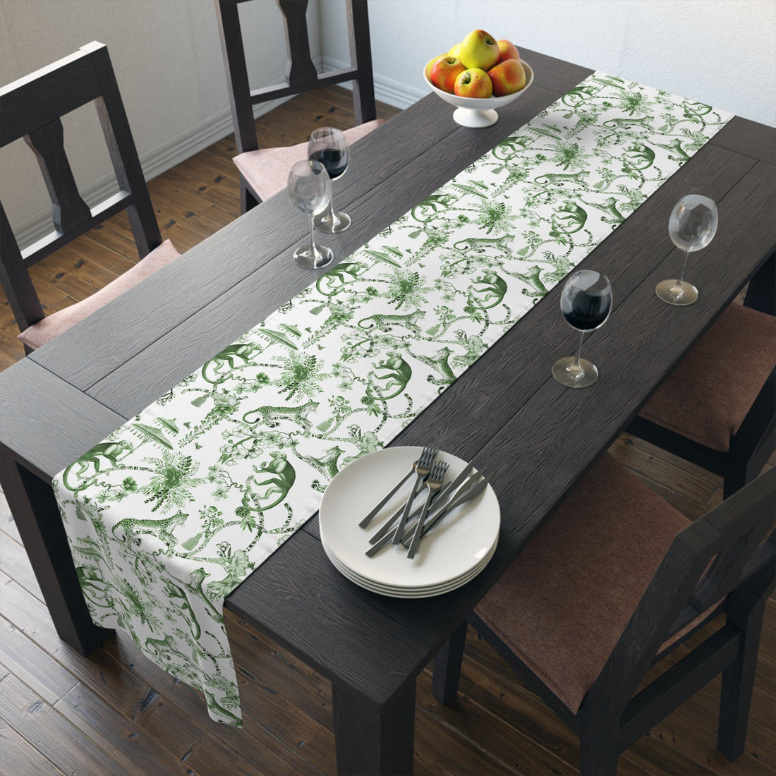 Kate McEnroe New York Chinoiserie Botanical Toile Floral Green, White Table RunnerTable Runners12293512481022192080