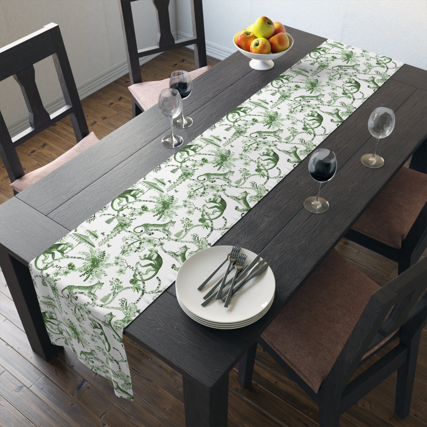 Kate McEnroe New York Chinoiserie Botanical Toile Floral Green, White Table RunnerTable Runners12293512481022192080