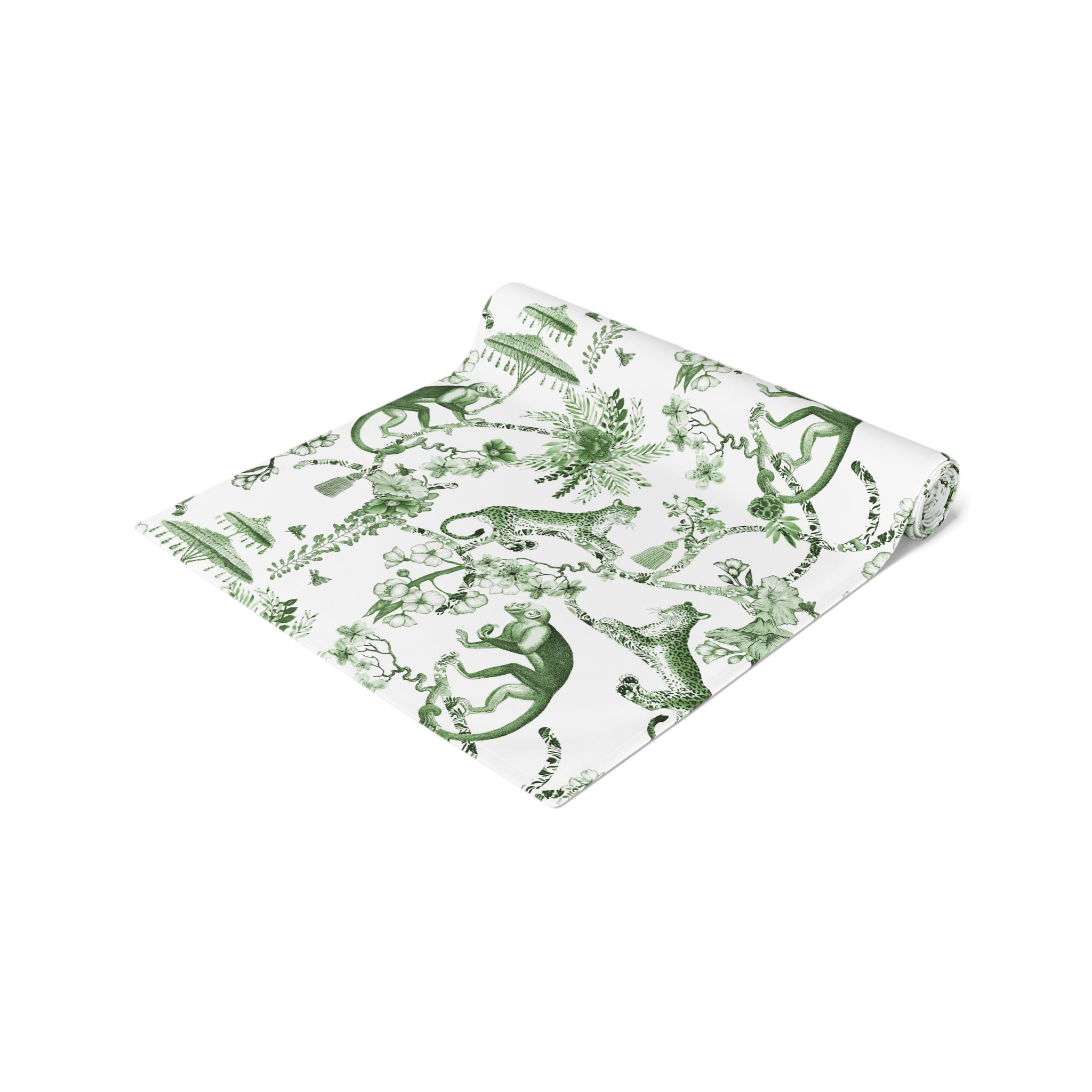 Kate McEnroe New York Chinoiserie Botanical Toile Floral Green, White Table RunnerTable Runners12667842111762238279
