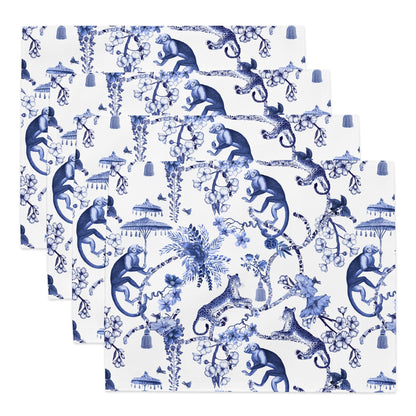 Kate McEnroe New York Chinoiserie Botanical Toile Placemats, Set of 4, Floral Blue and White Chinoiserie Jungle Table Linen, Farmhouse DecorPlacemats6256397_17484