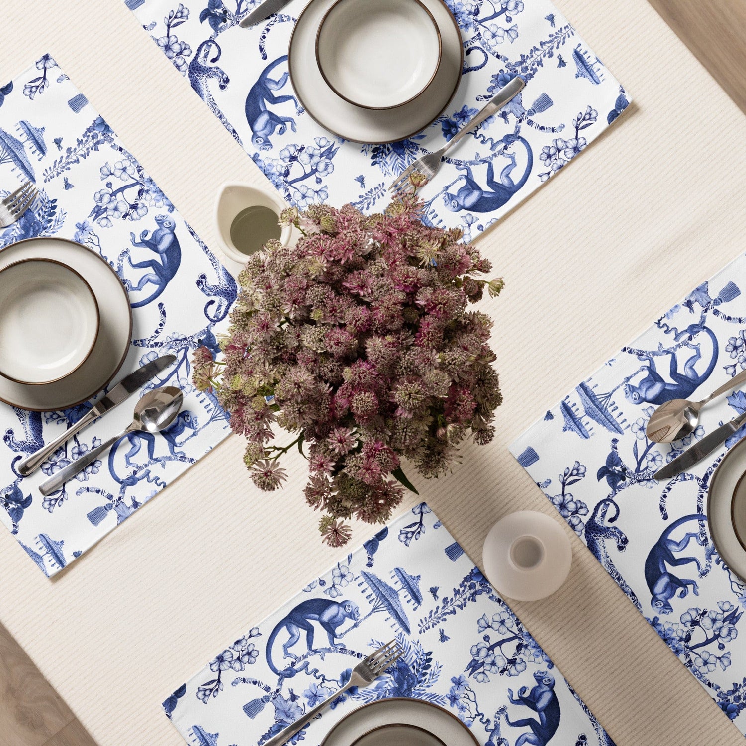 Kate McEnroe New York Chinoiserie Botanical Toile Placemats, Set of 4, Floral Blue and White Chinoiserie Jungle Table Linen, Farmhouse DecorPlacemats6256397_17484