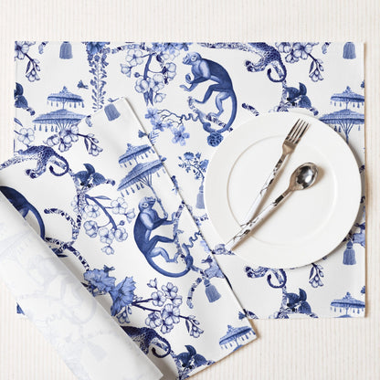 Kate McEnroe New York Chinoiserie Botanical Toile Placemats, Set of 4, Floral Blue and White Chinoiserie Jungle Table Linen, Farmhouse DecorPlacemats6256397_17484