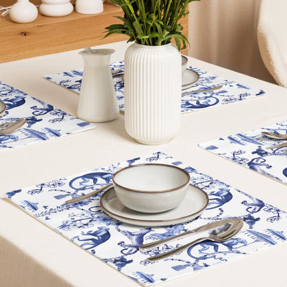 Kate McEnroe New York Chinoiserie Botanical Toile Placemats, Set of 4, Floral Blue and White Chinoiserie Jungle Table Linen, Farmhouse DecorPlacemats6256397_17484