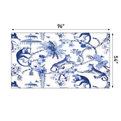 Kate McEnroe New York Chinoiserie Botanical Toile Rectangular Tablecloth, Floral Blue and White Chinoiserie Jungle Table Linen, Farmhouse DecorTablecloths119382