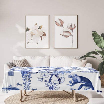 Kate McEnroe New York Chinoiserie Botanical Toile Rectangular Tablecloth, Floral Blue and White Chinoiserie Jungle Table Linen, Farmhouse DecorTablecloths119382