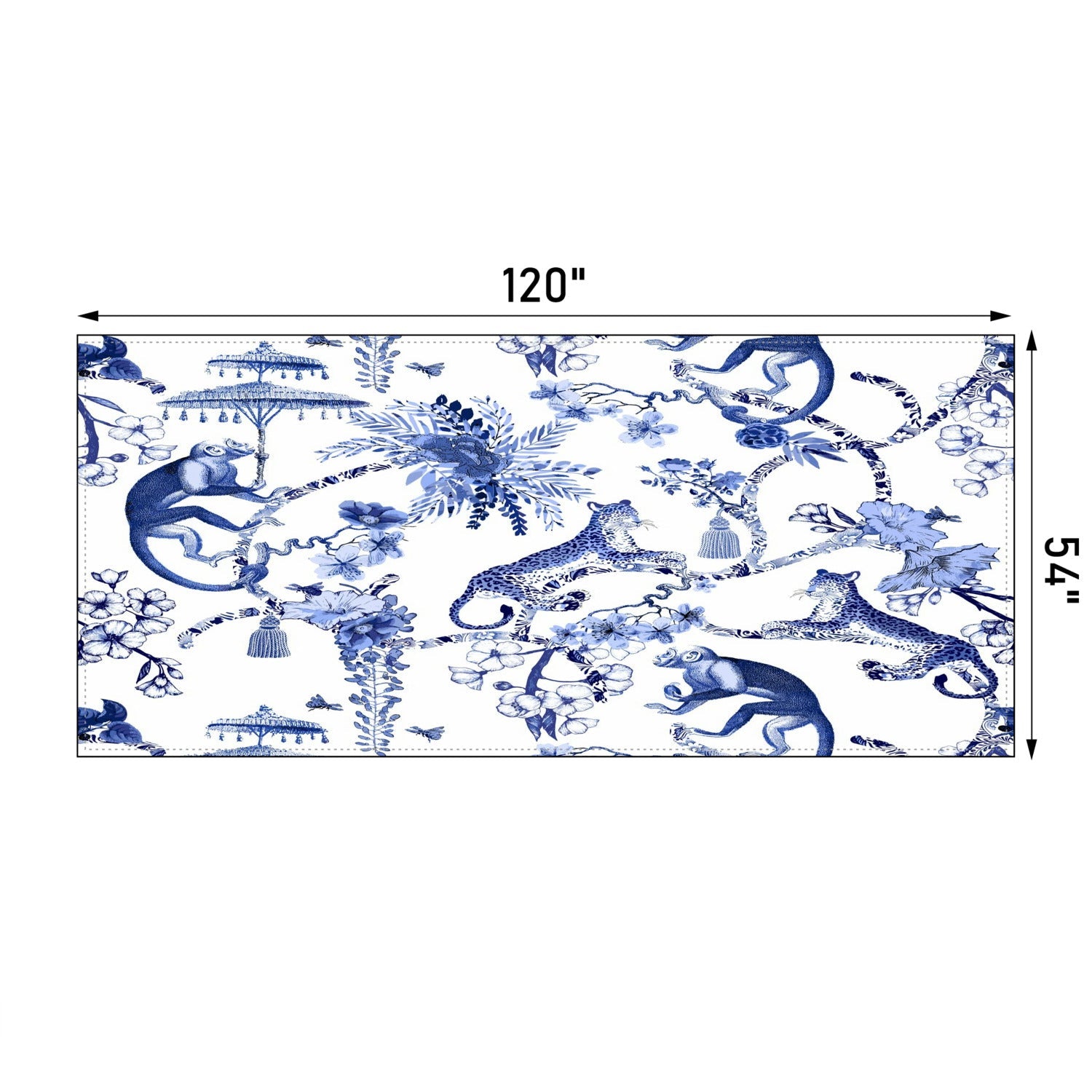 Kate McEnroe New York Chinoiserie Botanical Toile Rectangular Tablecloth, Floral Blue and White Chinoiserie Jungle Table Linen, Farmhouse DecorTablecloths119383