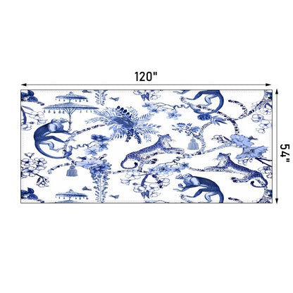 Kate McEnroe New York Chinoiserie Botanical Toile Rectangular Tablecloth, Floral Blue and White Chinoiserie Jungle Table Linen, Farmhouse DecorTablecloths119383