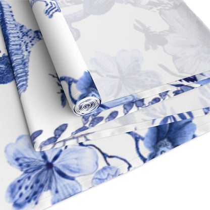 Kate McEnroe New York Chinoiserie Botanical Toile Table Runner, Floral Blue, White Chinoiserie Jungle, Country Farmhouse Grandmillenial Table DecorTable Runners79751148085223957598