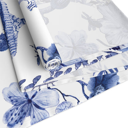 Kate McEnroe New York Chinoiserie Botanical Toile Table Runner, Floral Blue, White Chinoiserie Jungle, Country Farmhouse Grandmillenial Table DecorTable Runners79751148085223957598