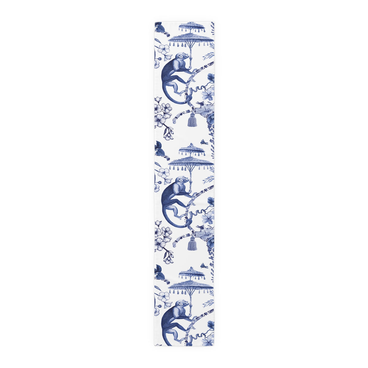 Kate McEnroe New York Chinoiserie Botanical Toile Table Runner, Floral Blue, White Chinoiserie Jungle, Country Farmhouse Grandmillenial Table DecorTable Runners79751148085223957598