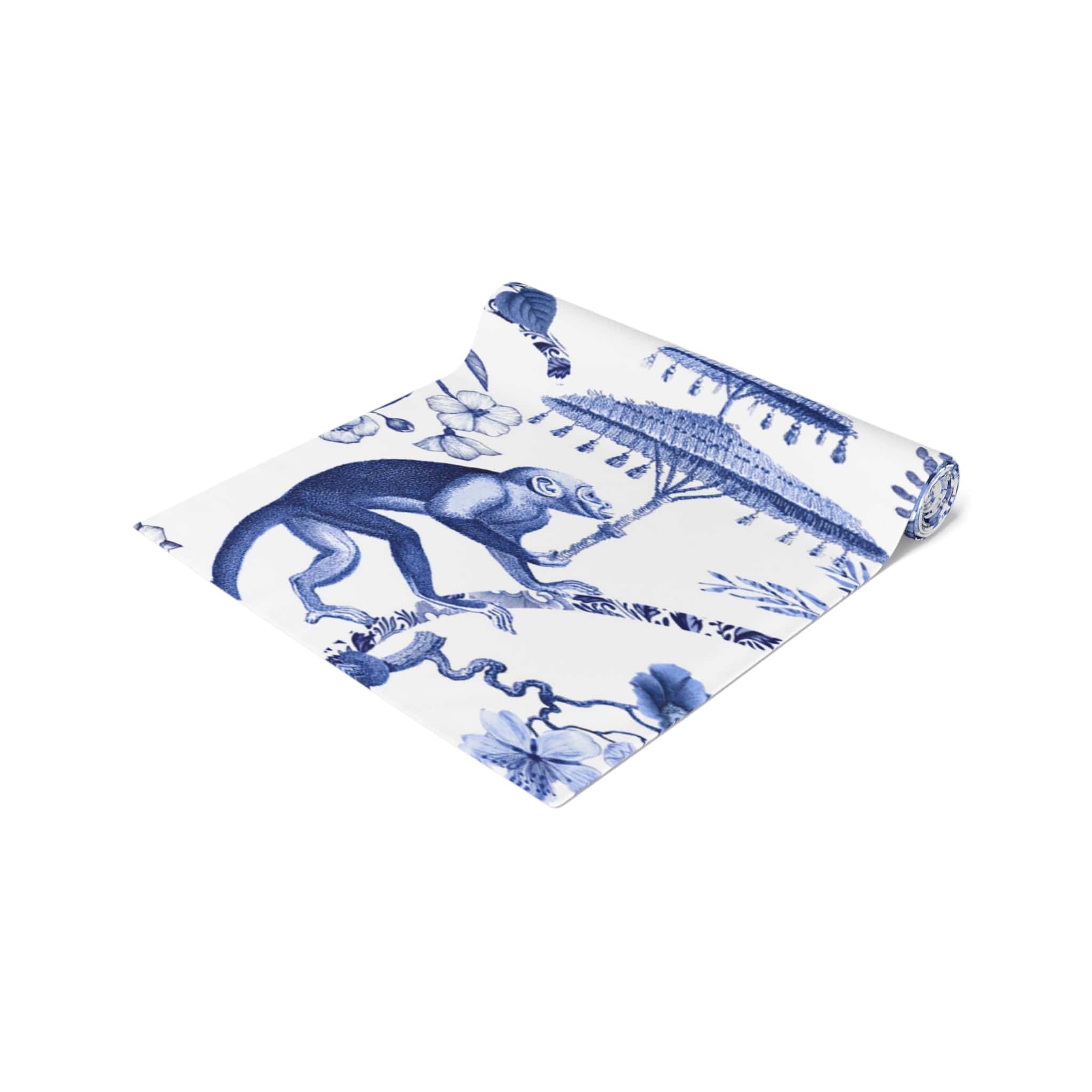 Kate McEnroe New York Chinoiserie Botanical Toile Table Runner, Floral Blue, White Chinoiserie Jungle, Country Farmhouse Grandmillenial Table DecorTable Runners79751148085223957598