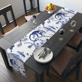 Kate McEnroe New York Chinoiserie Botanical Toile Table Runner, Floral Blue, White Chinoiserie Jungle, Country Farmhouse Grandmillenial Table DecorTable Runners79751148085223957598