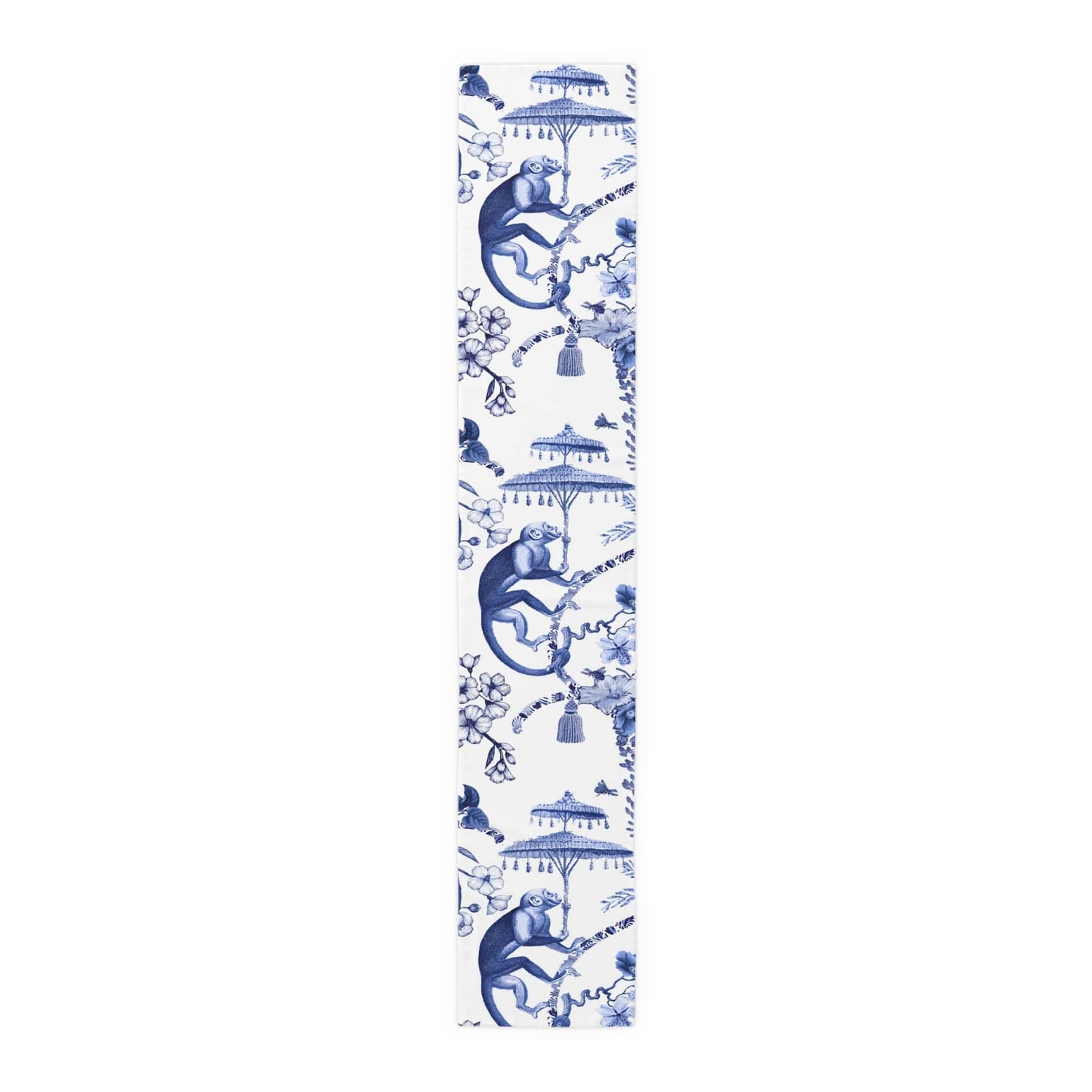 Kate McEnroe New York Chinoiserie Botanical Toile Table Runner, Floral Blue, White Chinoiserie Jungle, Country Farmhouse Grandmillenial Table DecorTable Runners79751148085223957598