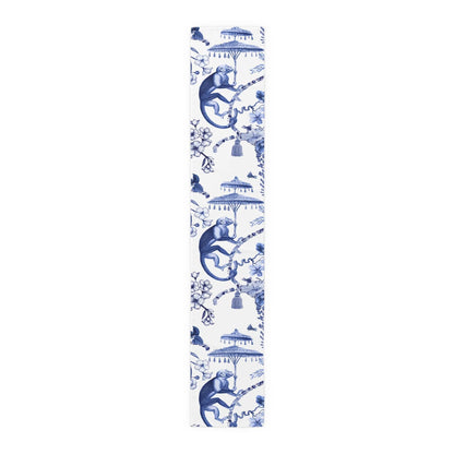 Kate McEnroe New York Chinoiserie Botanical Toile Table Runner, Floral Blue, White Chinoiserie Jungle, Country Farmhouse Grandmillenial Table DecorTable Runners79751148085223957598