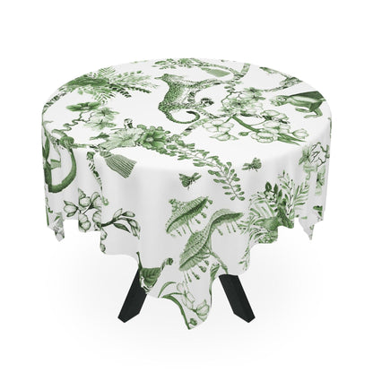 Kate McEnroe New York Chinoiserie Botanical Toile Tablecloth, Floral Green, White Chinoiserie Jungle, Country Farmhouse Table Decor, Grandmillenial Kitchen DecorTablecloths20990366732955140771