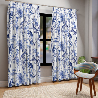 Chinoiserie Botanical Toile Window Curtains